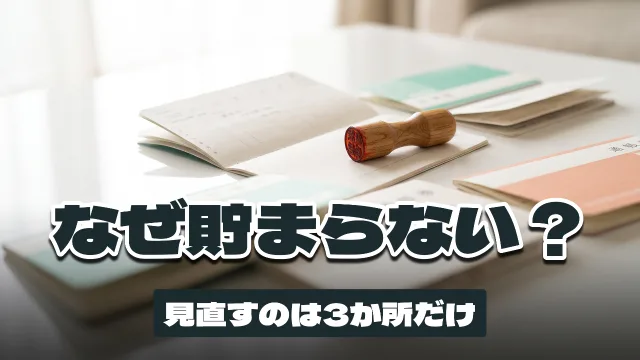 「なぜ貯まらない？ ／ 見直すのは3か所だけ」と打ってつくったサムネイル