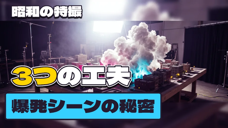 「昭和の特撮 / 3つの工夫 / 爆発シーンの秘密」と打ってつくったサムネイル