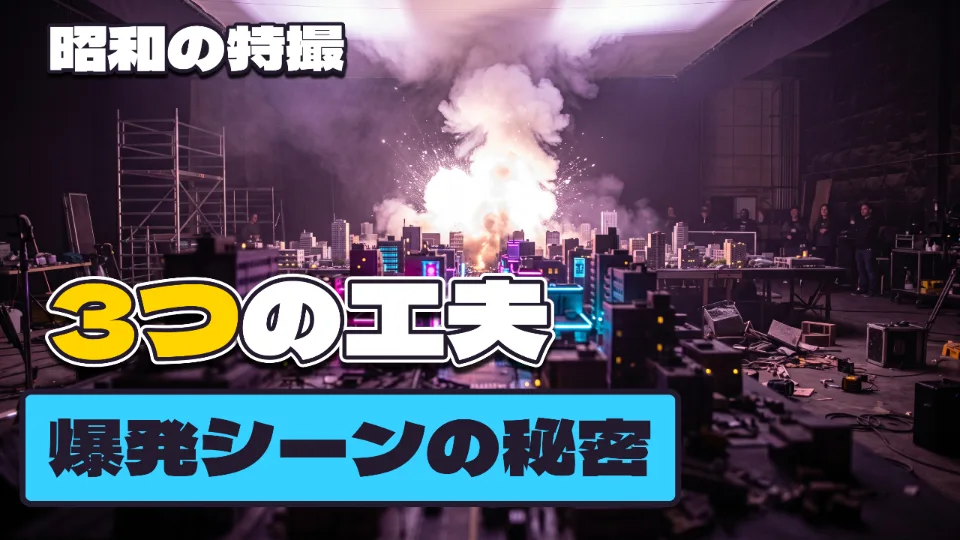 「昭和の特撮 / 3つの工夫 / 爆発シーンの秘密」と打ってつくったサムネイル