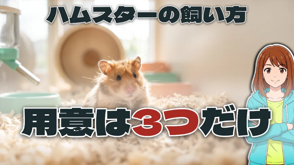 「ハムスターの飼い方 / 用意は3つだけ」と打ってつくったサムネイル