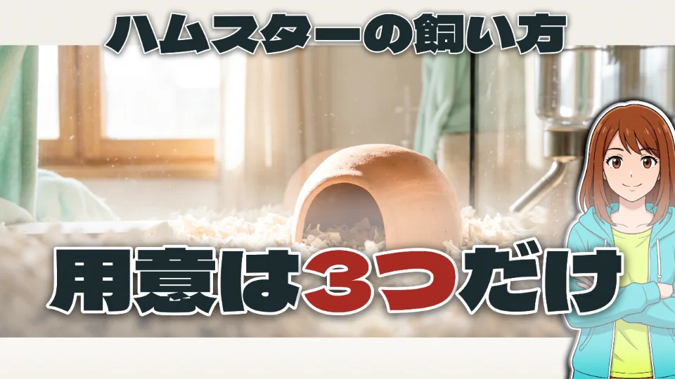 「ハムスターの飼い方 / 用意は3つだけ」と打ってつくったサムネイル